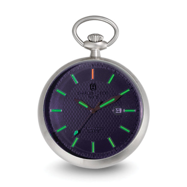 Charles Hubert Stainless Steel Open Face Tritium Quartz Pocket Watch