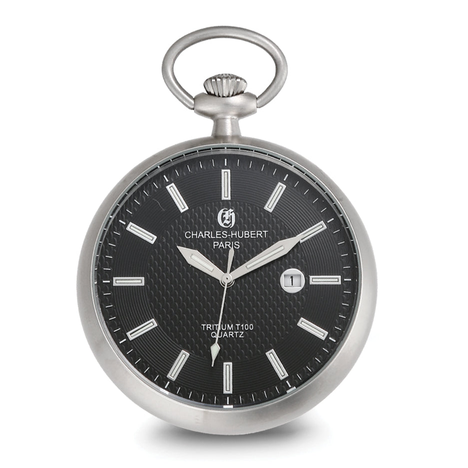 Charles Hubert Stainless Steel Open Face Tritium Quartz Pocket Watch
