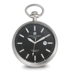 Charles Hubert Stainless Steel Open Face Tritium Quartz Pocket Watch