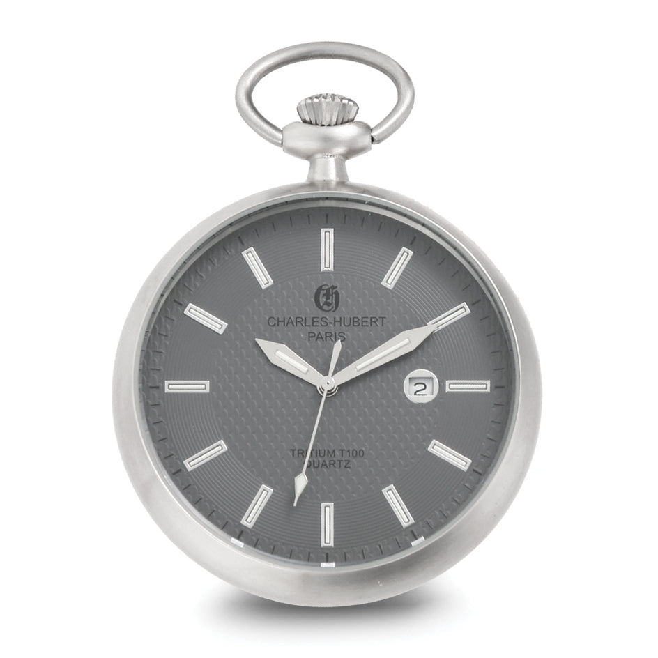 Charles Hubert Stainless Steel Open Face Tritium Quartz Pocket Watch