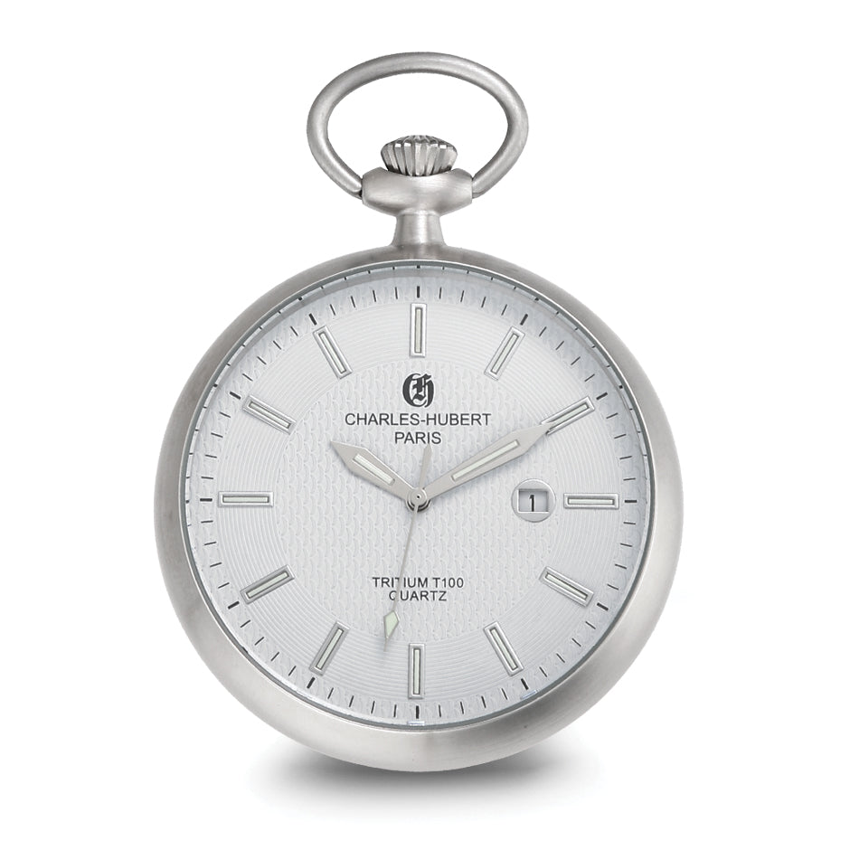 Charles Hubert Stainless Steel Open Face Tritium Quartz Pocket Watch
