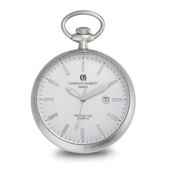Charles Hubert Stainless Steel Open Face Tritium Quartz Pocket Watch