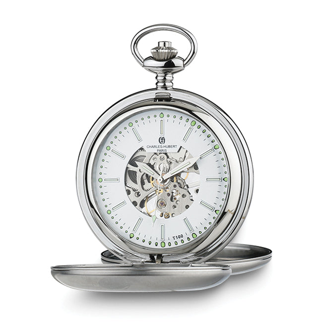 Charles Hubert Stainless Steel Double Cover Tritium Mechanical Pocket Watch