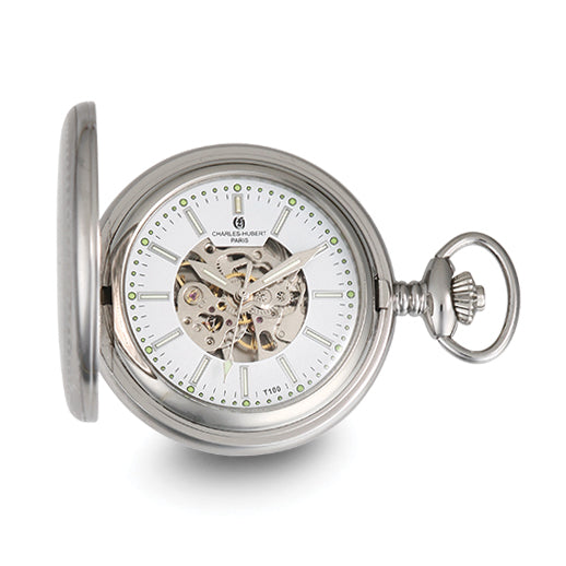 Charles Hubert Stainless Steel Hunter Case Tritium Mechanical Pocket Watch