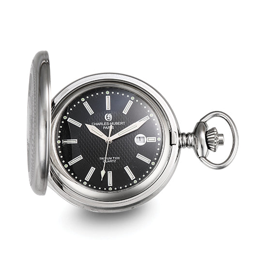 Charles Hubert Stainless Steel Hunter Case Tritium Quartz Pocket Watch