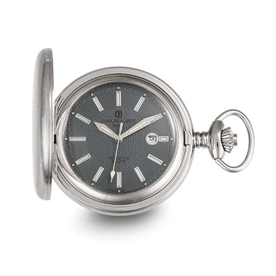 Charles Hubert Stainless Steel Hunter Case Tritium Quartz Pocket Watch
