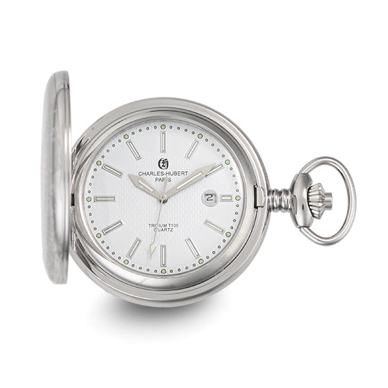 Charles Hubert Stainless Steel Hunter Case Tritium Quartz Pocket Watch
