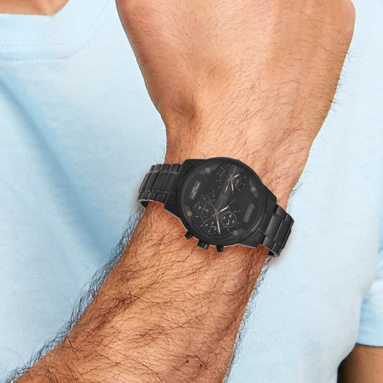 Charles Hubert Black IP-plated Stainless Chronograph Dual Time Watch