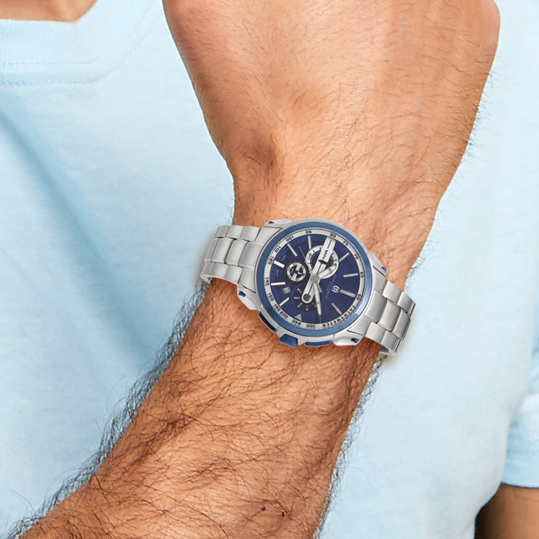 Charles Hubert Stainless Steel Chronograph Blue Dial Watch
