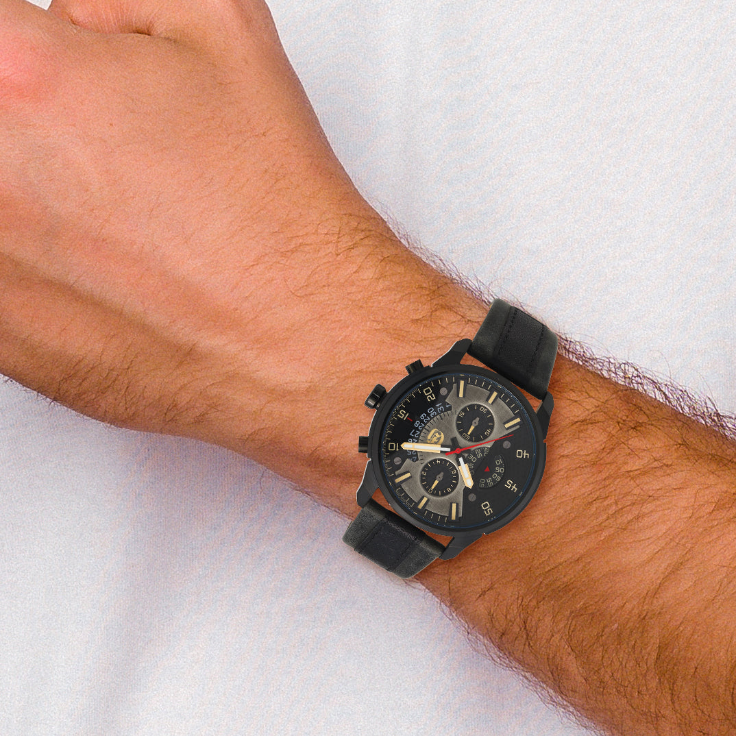 Charles Hubert Black IP-plated Stainless Steel Chronograph Black Dial Watch