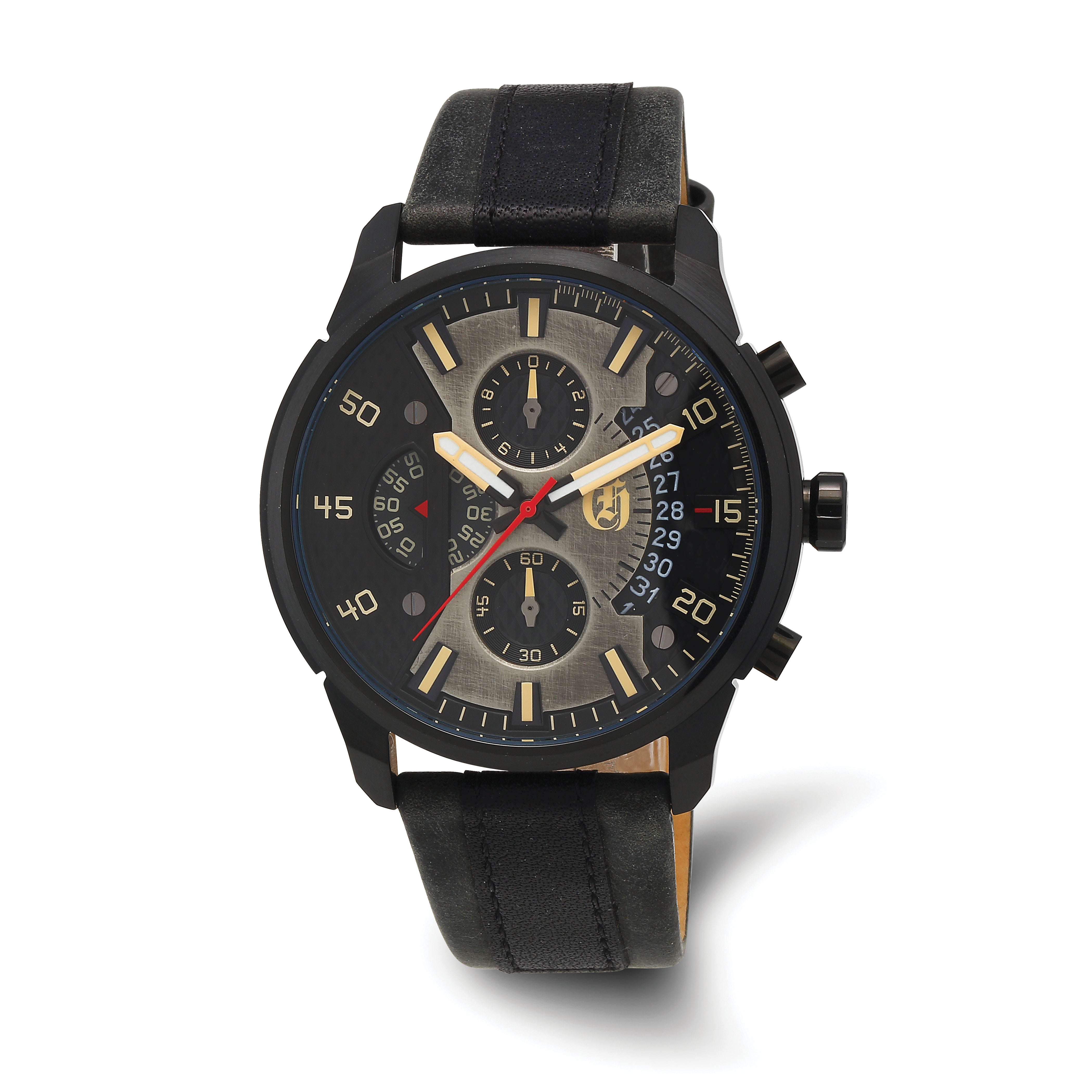Charles Hubert Black IP-plated Stainless Steel Chronograph Black Dial Watch