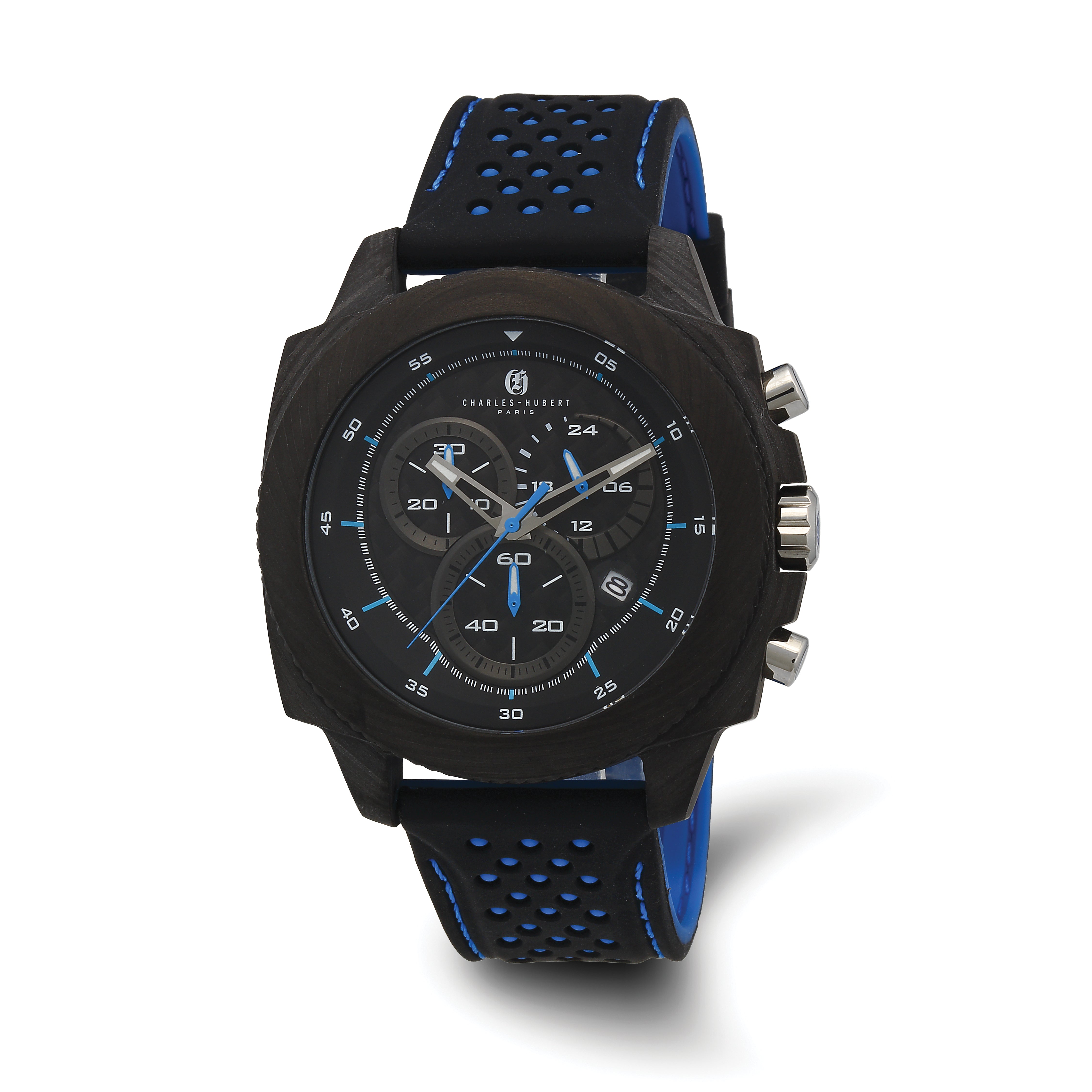 Charles Hubert Carbon Fiber Case Chronograph Blue Strap Watch
