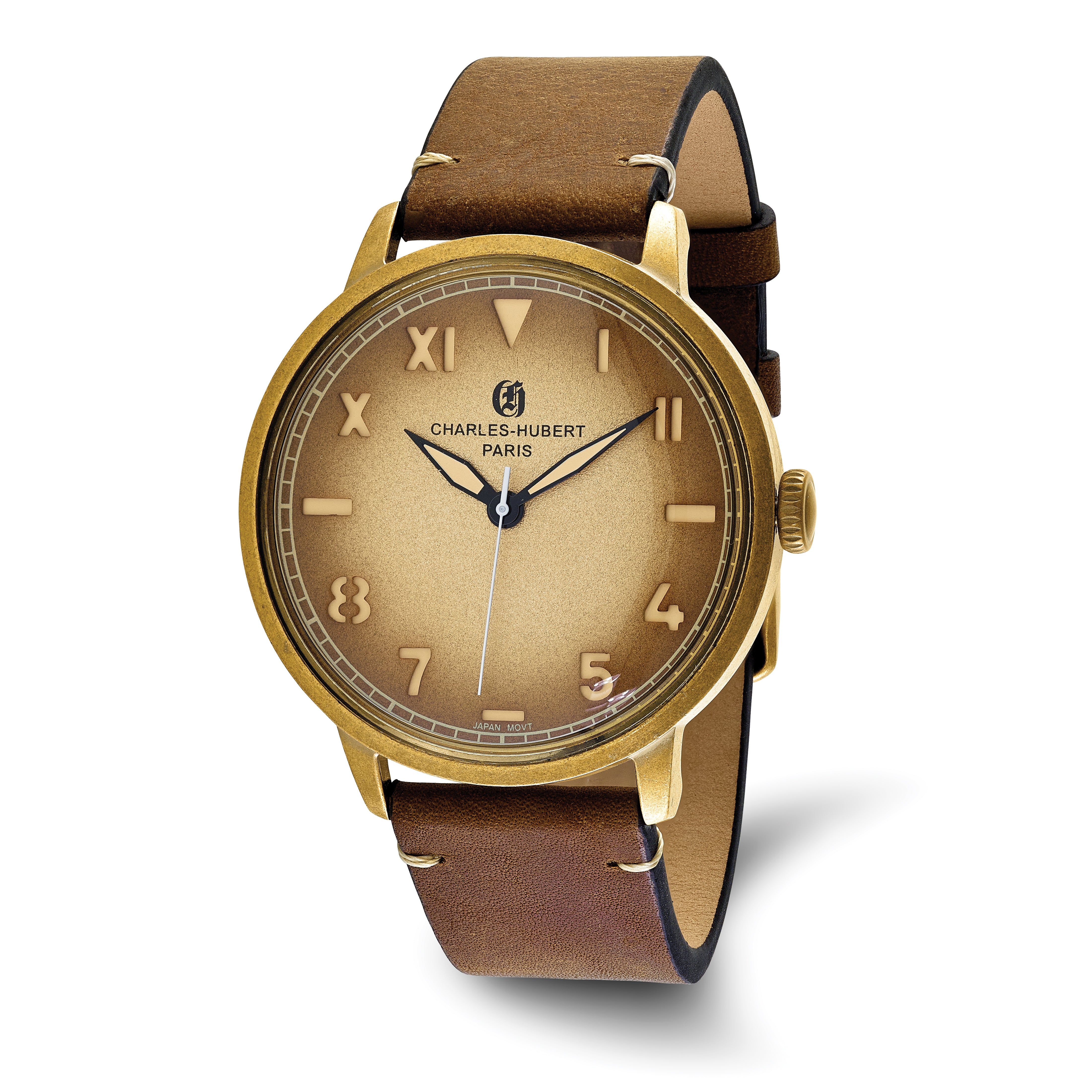Charles Hubert Antique IP-plated Stainless Steel Brown Dial Quartz Watch