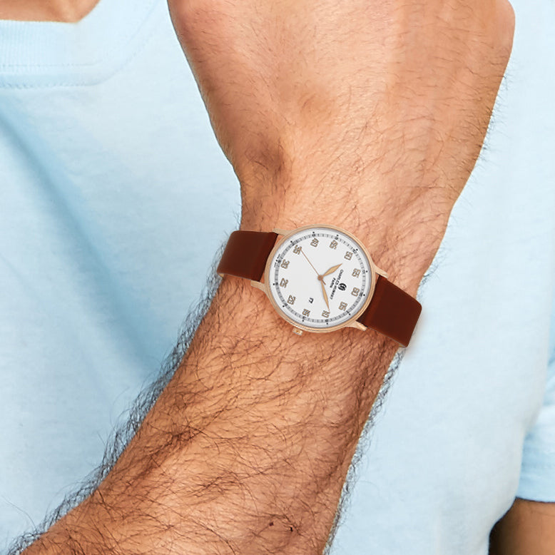 Charles Hubert Rose IP-plated Stainless White Dial Quartz Watch