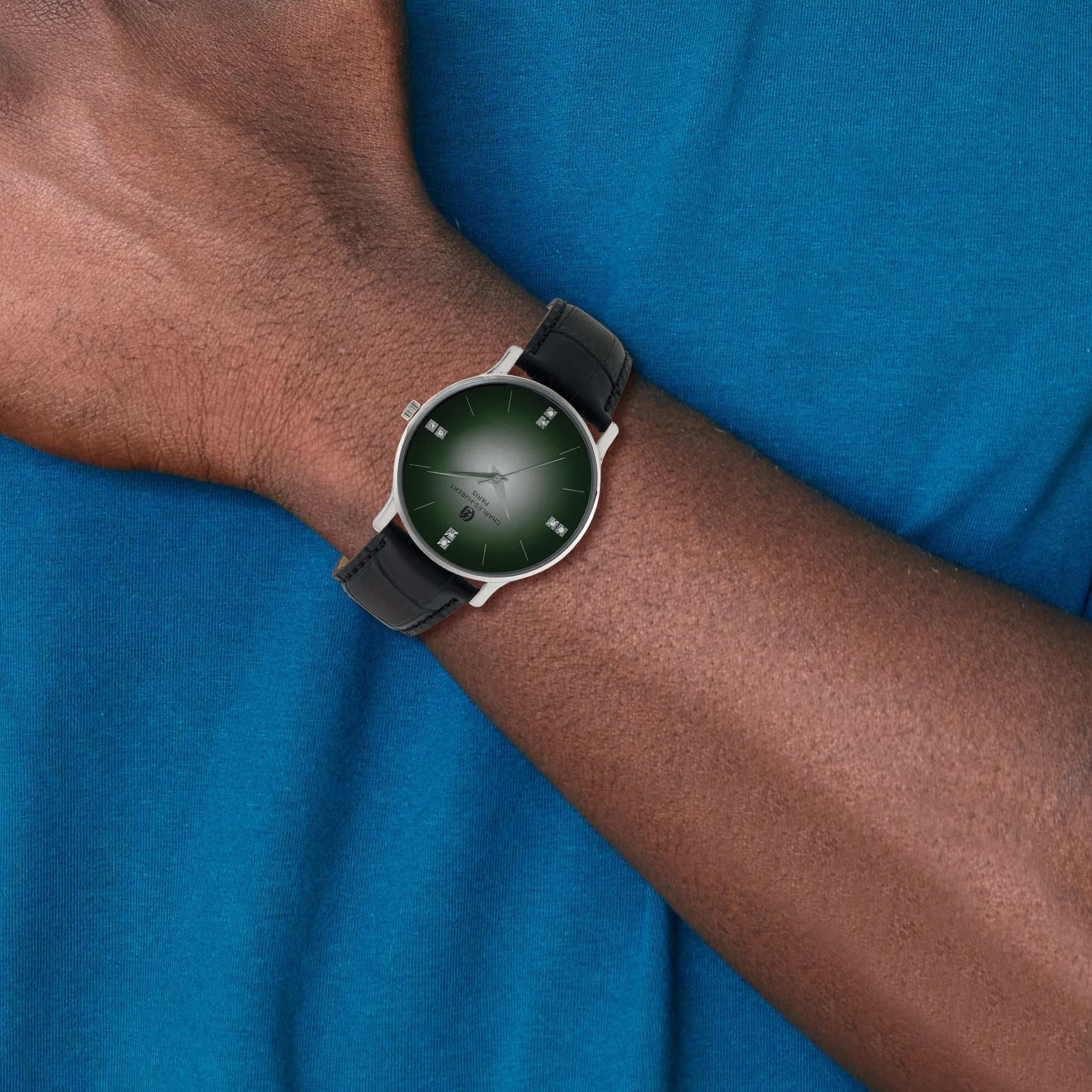 Charles Hubert Mens Stainless Steel Green Dial Watch