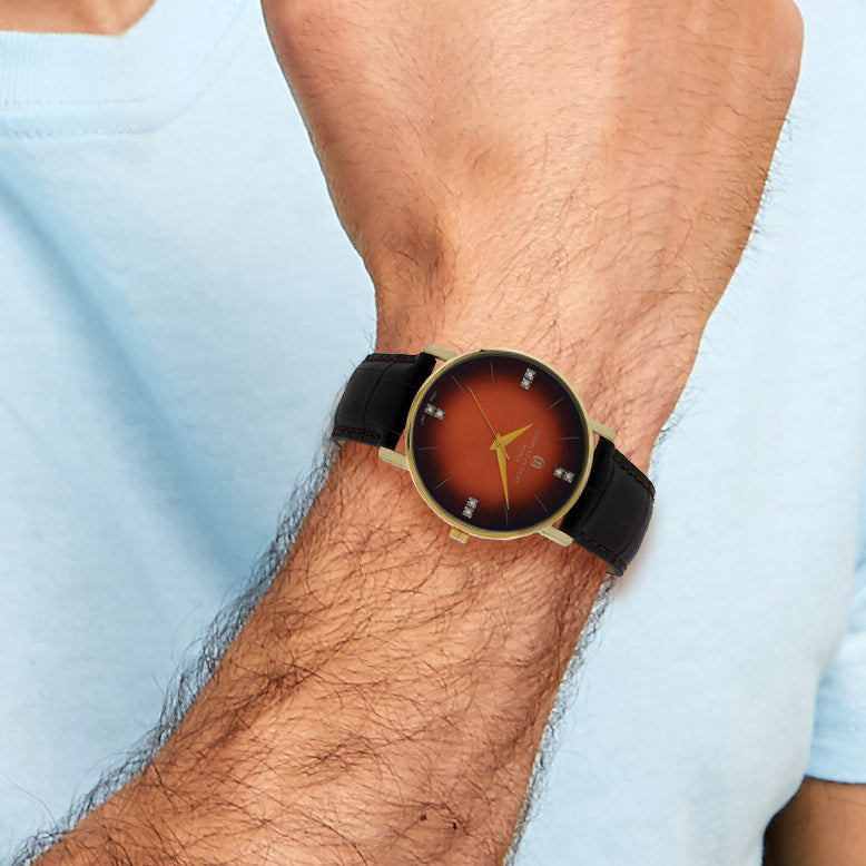 Charles Hubert Mens Stainless Steel Orange Dial Watch