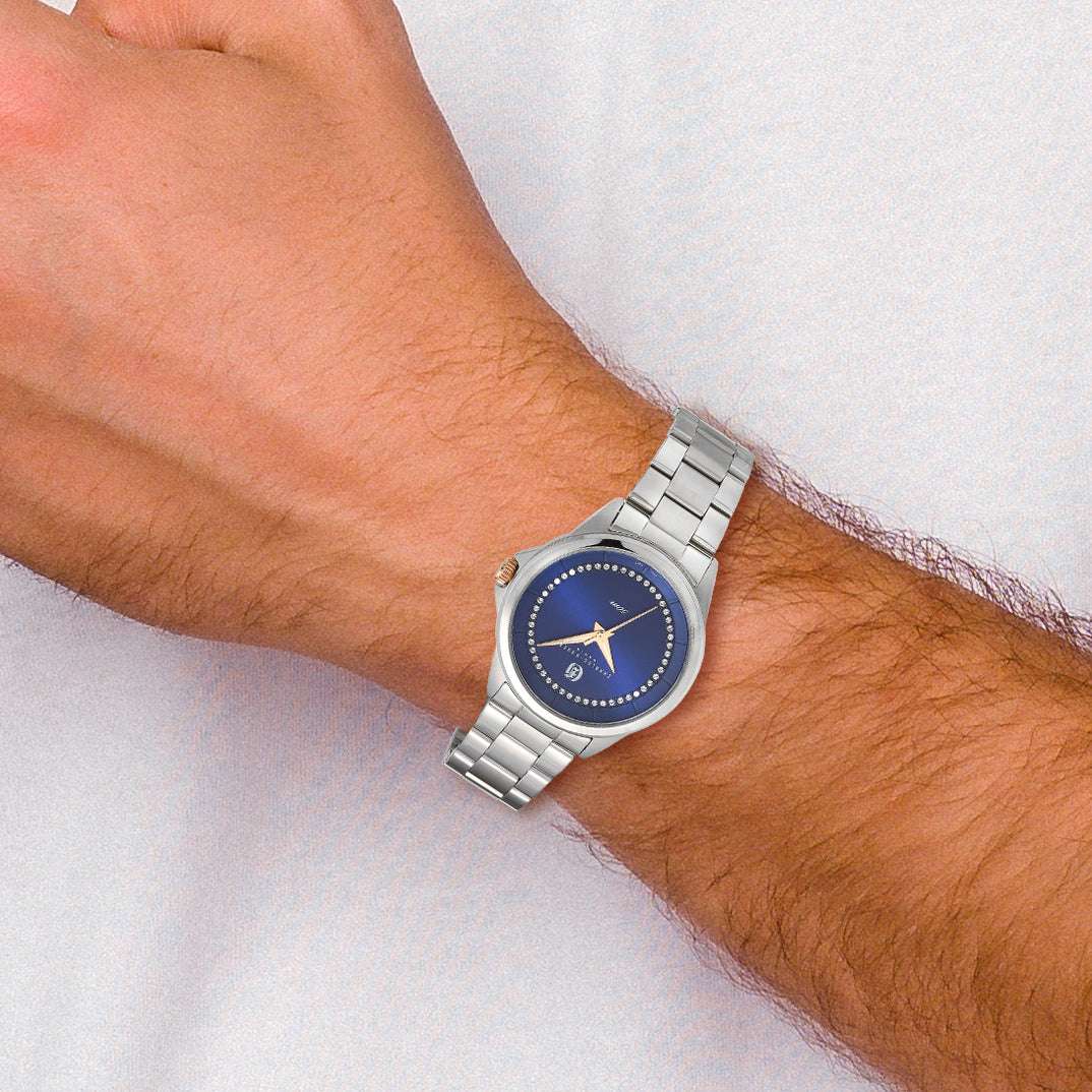 Charles-Hubert Stainless Steel Blue and Crystal Dial Watch