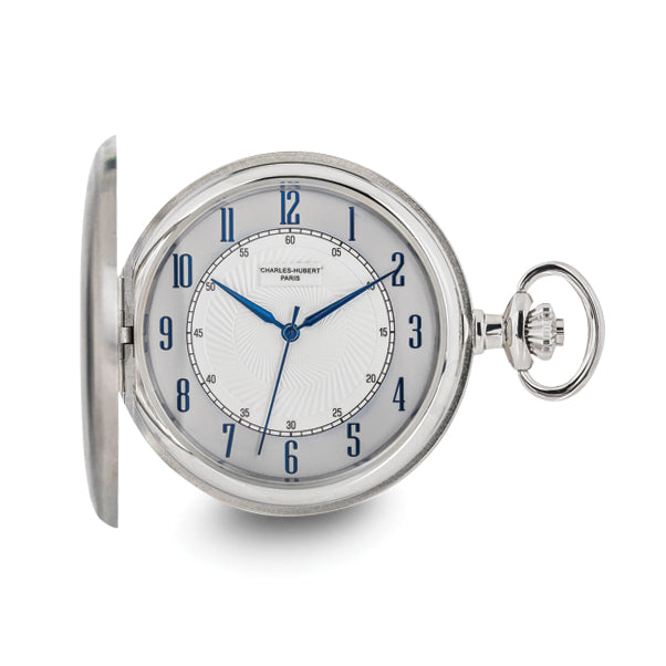 Charles Hubert Satin Stainless Hunter Case White Dial Pocket Watch