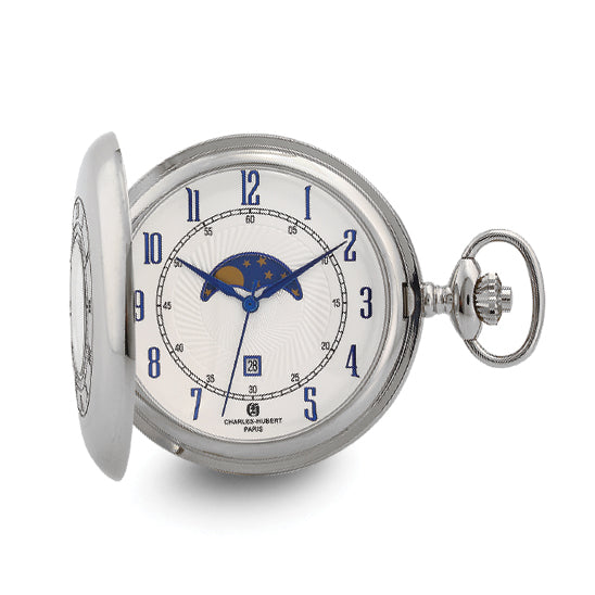 Charles Hubert Chrome-finish Open Window Moon Phase Pocket Watch