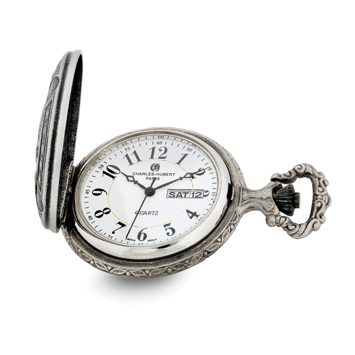 Charles Hubert Antique Chrome & Satin Sailing Ship Pocket Watch