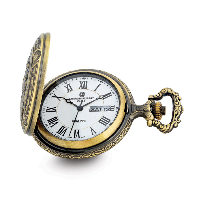 Charles Hubert Antique Gold-finish Hunter & Dog Pocket Watch