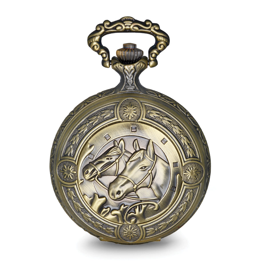 Charles Hubert Antique Gold-finish 2 Horses Pocket Watch