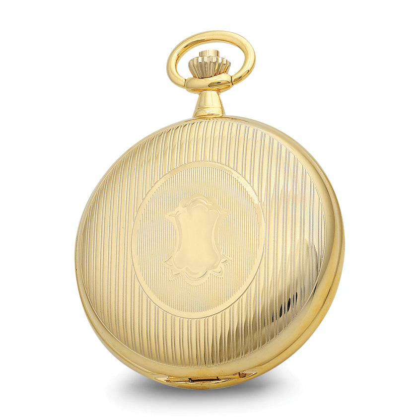 Charles Hubert Gold-finish Double Cover Striped w/Shield Pocket Watch