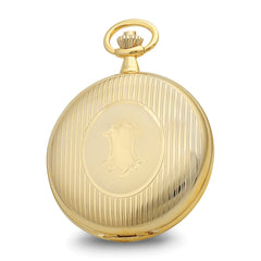 Charles Hubert Gold-finish Double Cover Striped w/Shield Pocket Watch