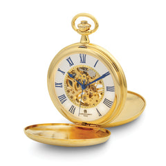 Charles Hubert Gold-finish Double Cover Striped w/Shield Pocket Watch