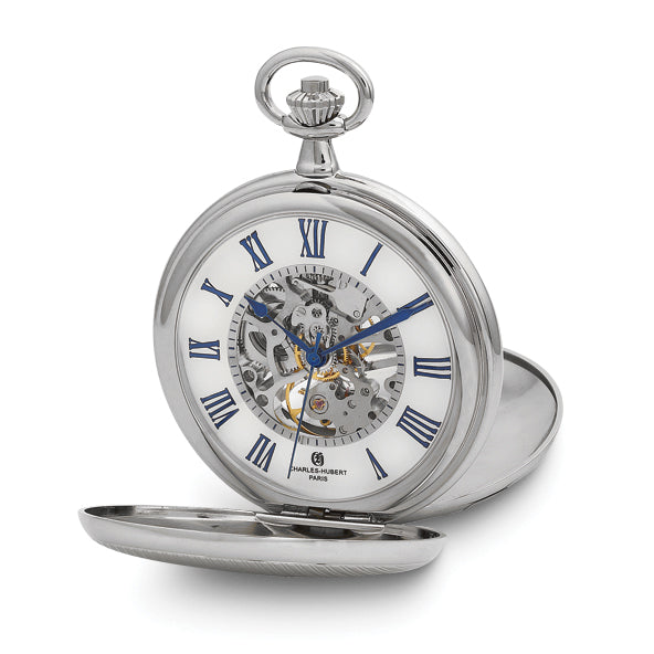 Charles Hubert Double Cover Striped w/Shield Pocket Watch