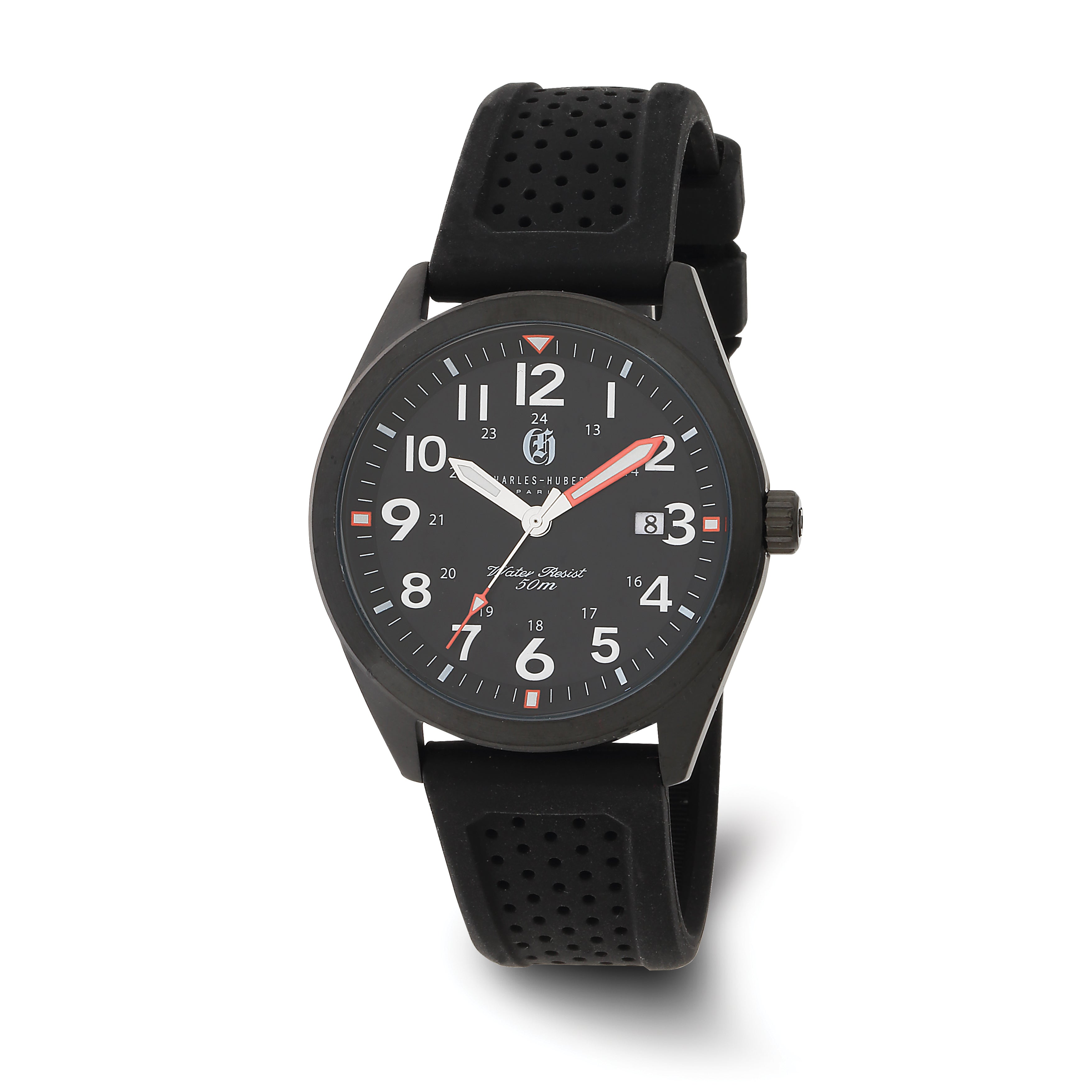 Charles-Hubert Black IP-plated Stainless Steel Black Dial with Date Watch