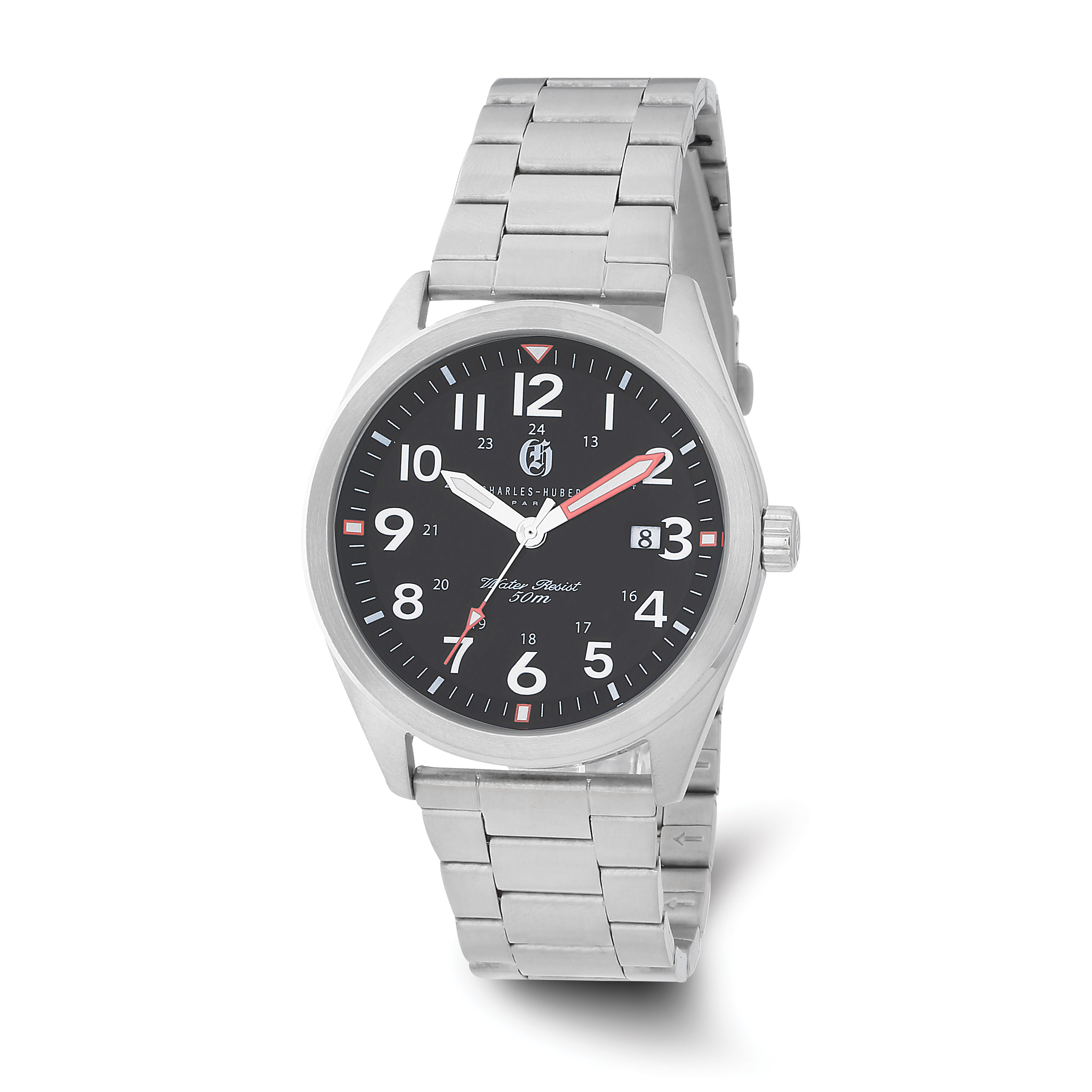 Charles-Hubert Stainless Steel Black Dial with Date Watch
