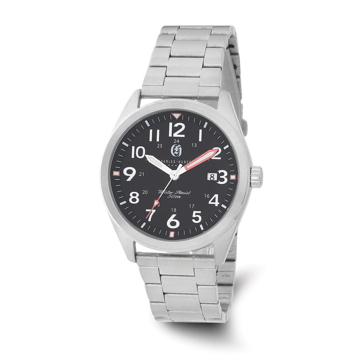 Charles-Hubert Stainless Steel Black Dial with Date Watch