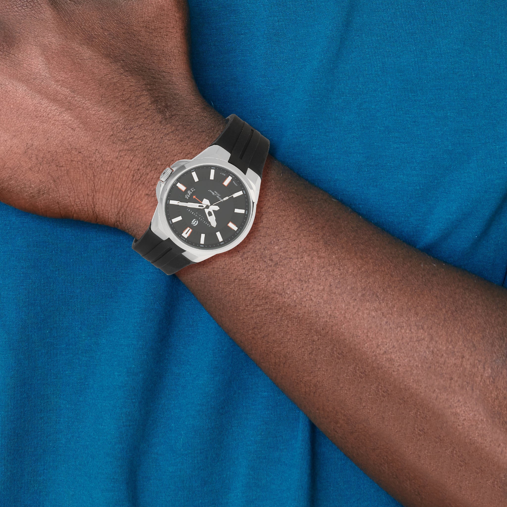 Charles Hubert Stainless Steel Black Dial Watch