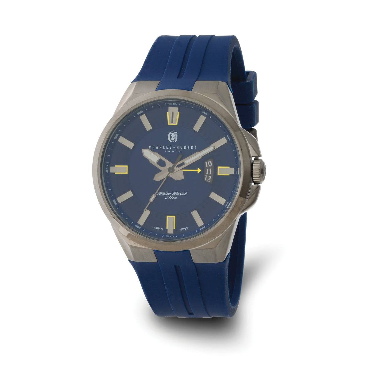 Charles Hubert Gun Metal IP-plated Stainless Steel Blue Dial Watch