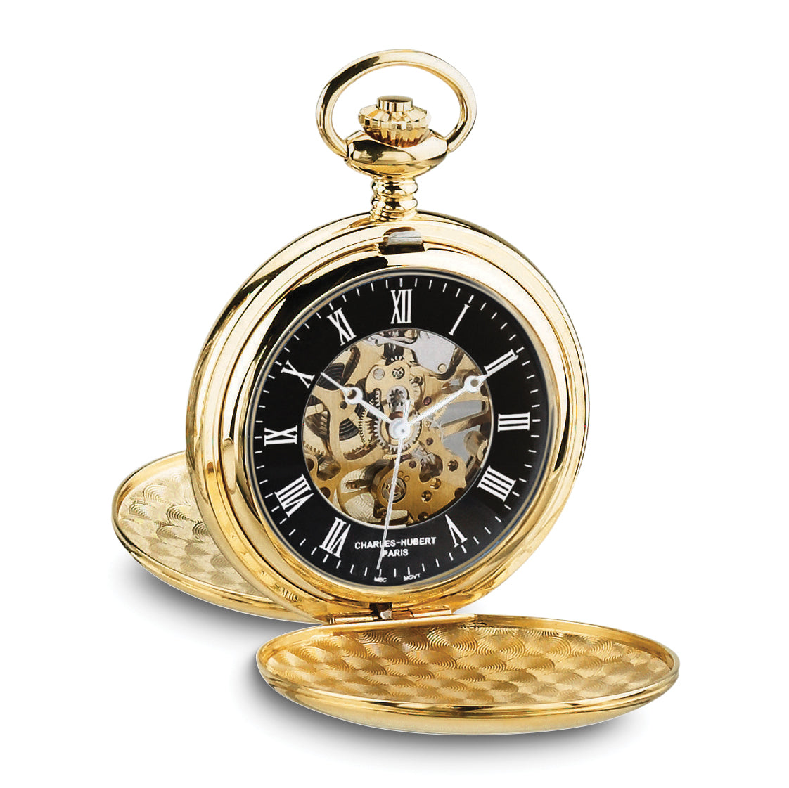 Charles Hubert Gold-plated Double Hunter Black Dial Pocket Watch