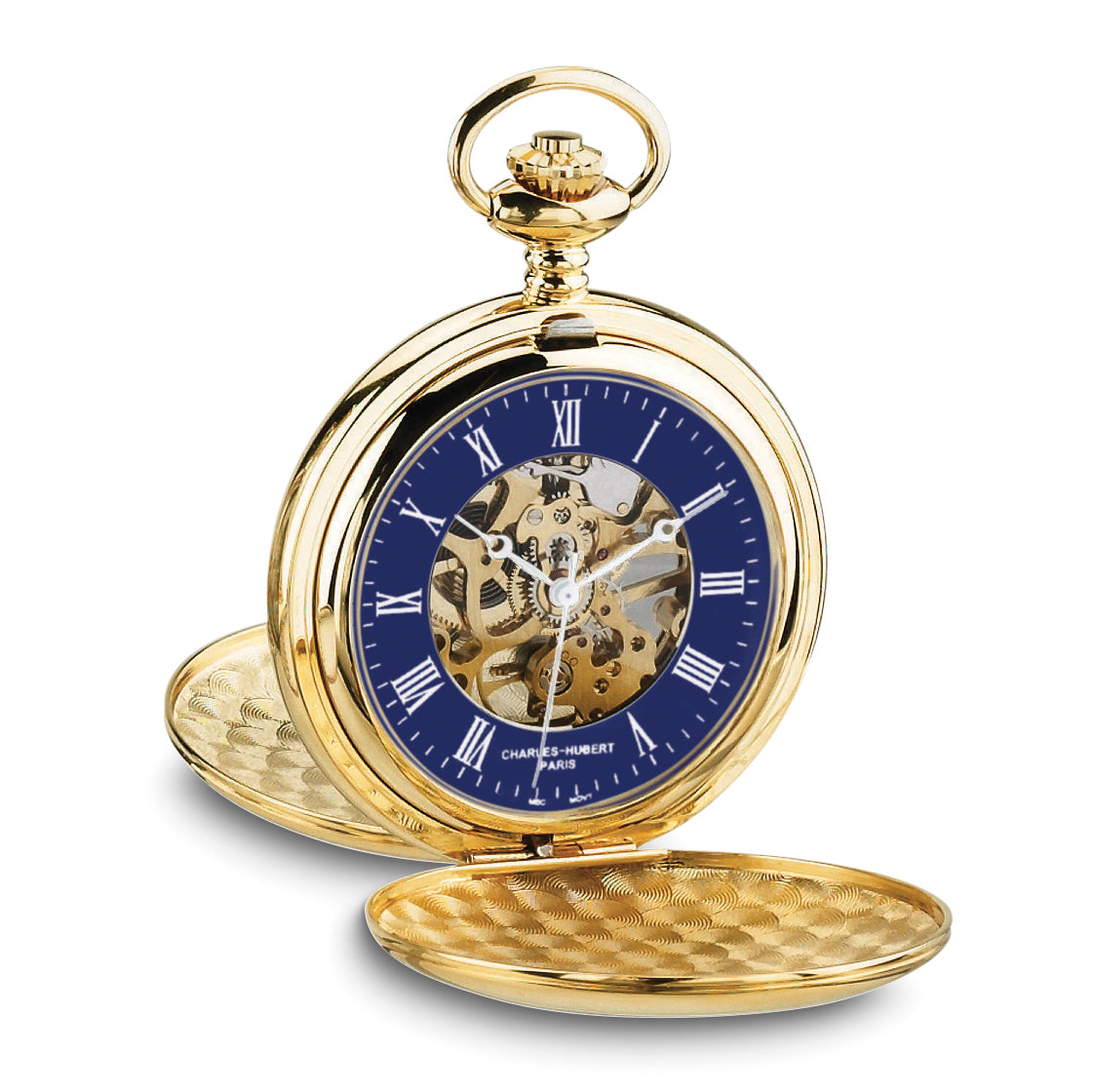 Charles Hubert Gold-plated Double Hunter Blue Dial Pocket Watch