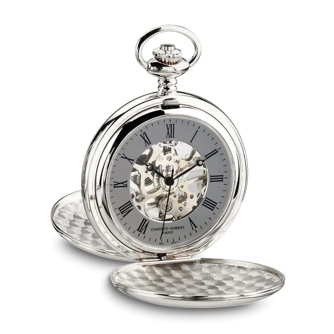 Charles Hubert Chrome-finish Double Hunter Grey Dial Pocket Watch