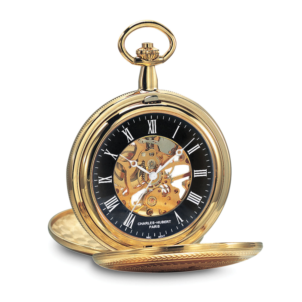 Charles Hubert Gold-plated Double Hunter Black Dial Pocket Watch