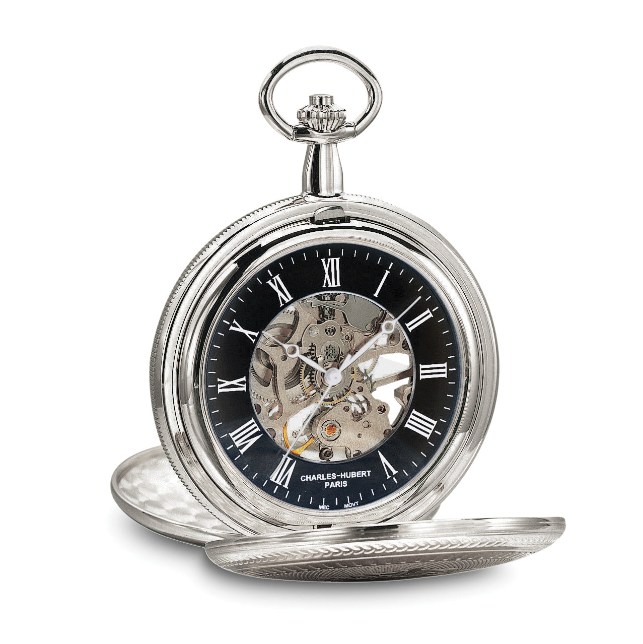 Charles Hubert Chrome-finish Double Hunter Black Dial Pocket Watch