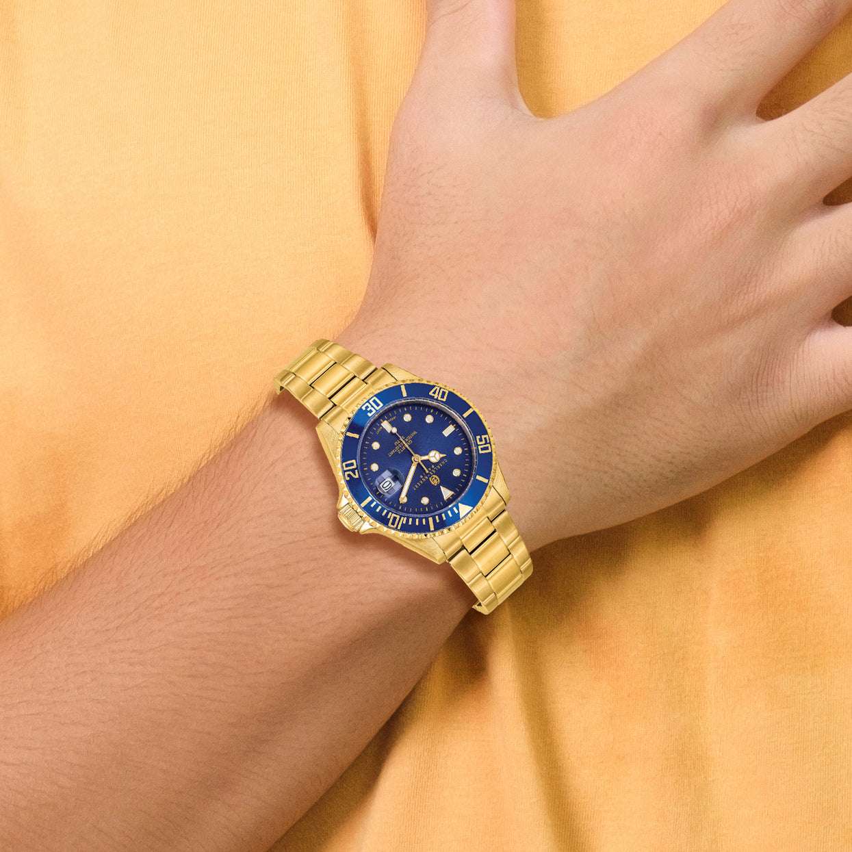 Charles Hubert Gold-plated Stainless Steel Blue Dial Watch