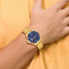 Charles Hubert Gold-plated Stainless Steel Blue Dial Watch