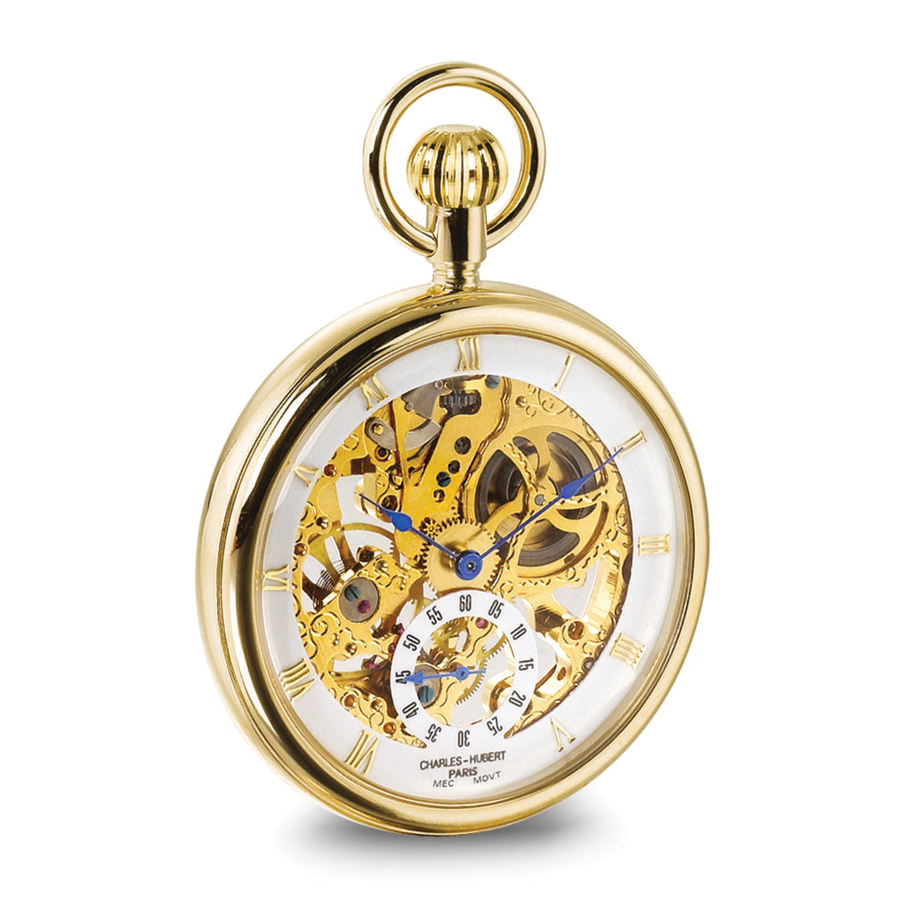 Charles Hubert IP-plated Full Skeleton Dial Pocket Watch