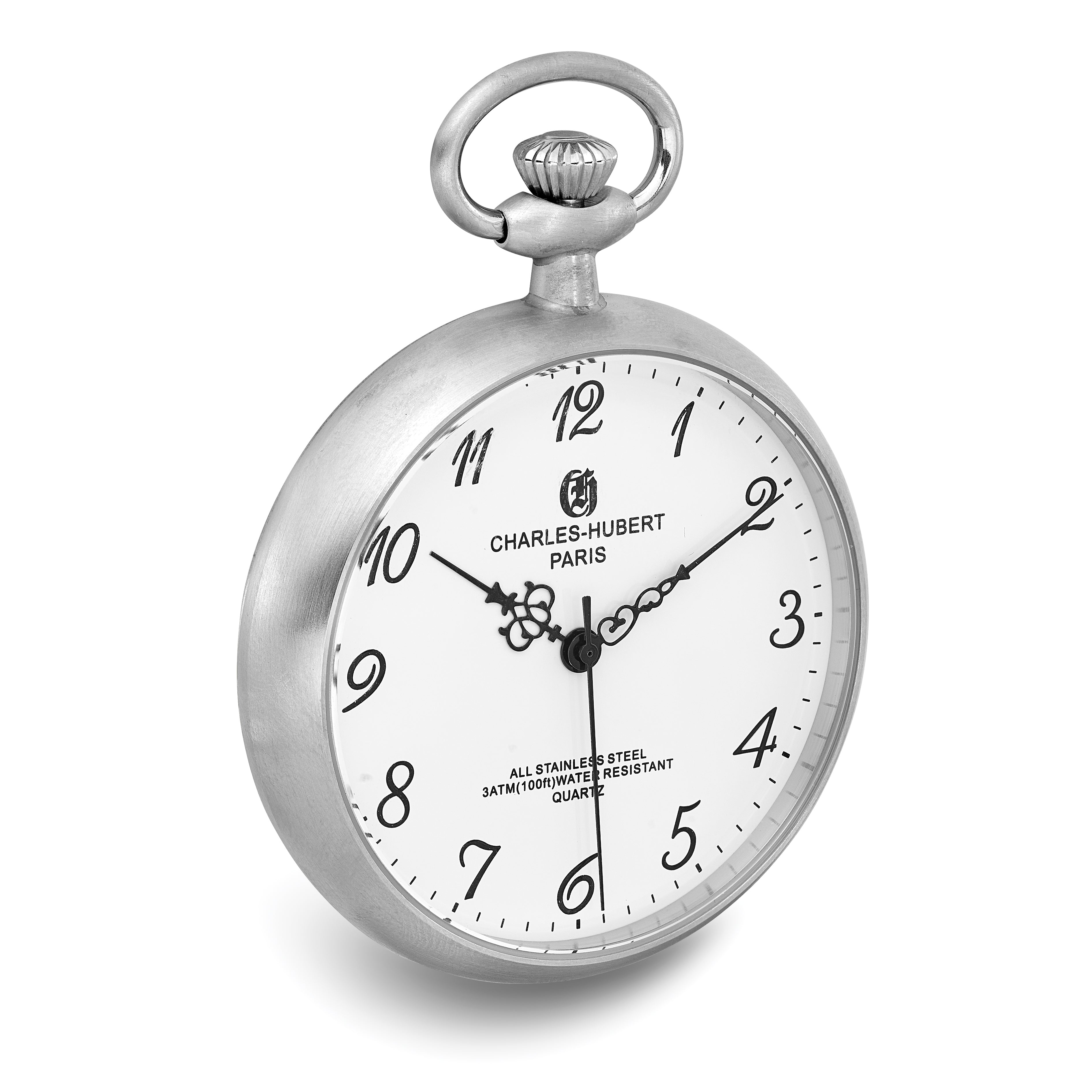 Charles Hubert Solid Stainless White Dial Full Face Pocket Watch