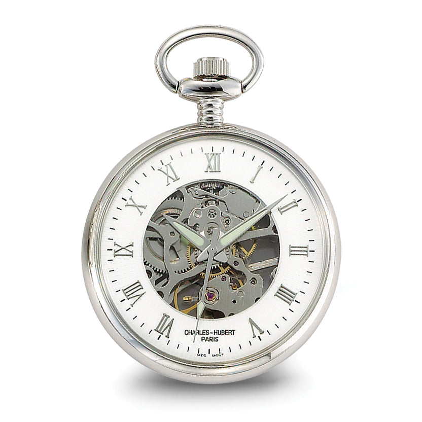 Charles Hubert Chrome-finish Off-White Ceramic Dial Pocket Watch