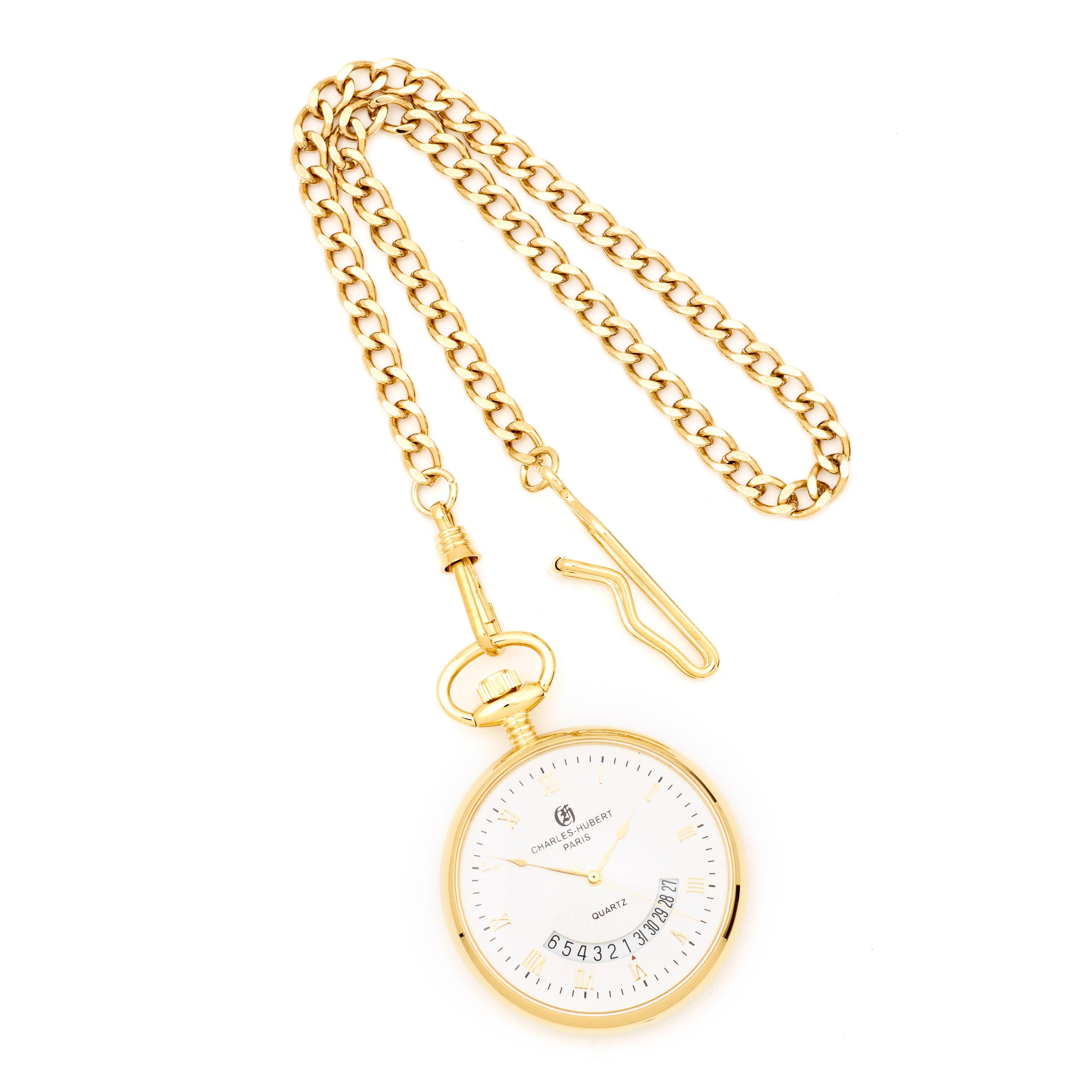 Charles Hubert Gold-finish White Dial Gold Pocket Watch