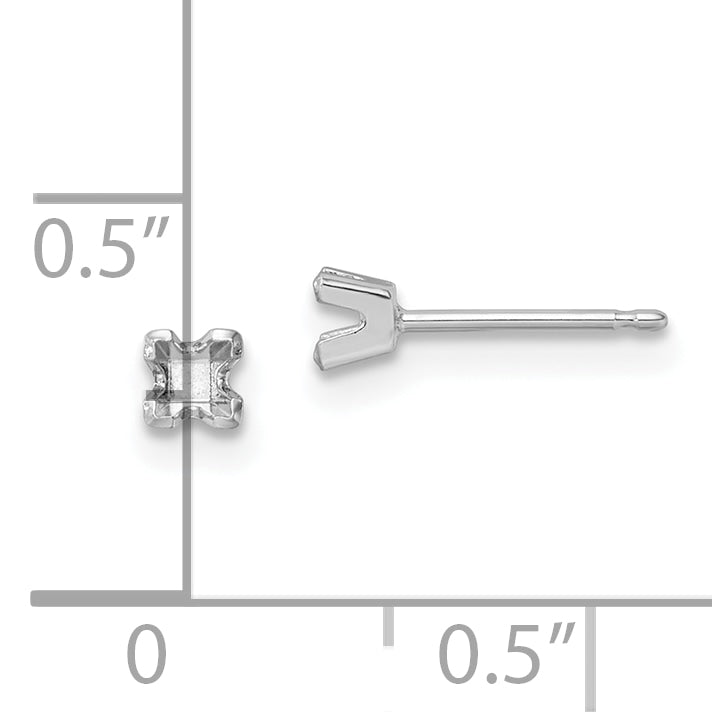 14k White Gold 2.75mm Princess Cut Stud Earring Mounting (No Stone Included)s