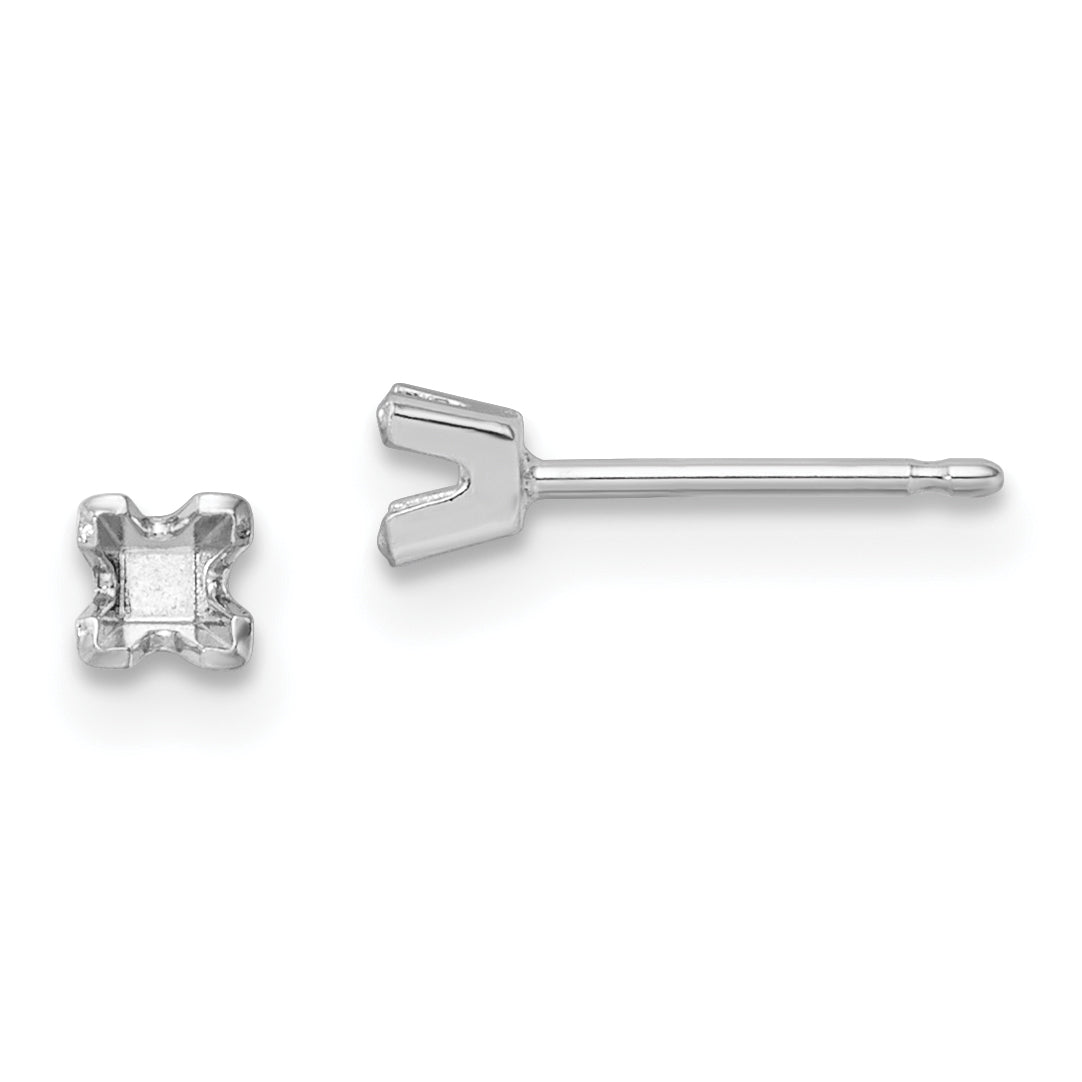 14k White Gold 2.75mm Princess Cut Stud Earring Mounting (No Stone Included)s Main image