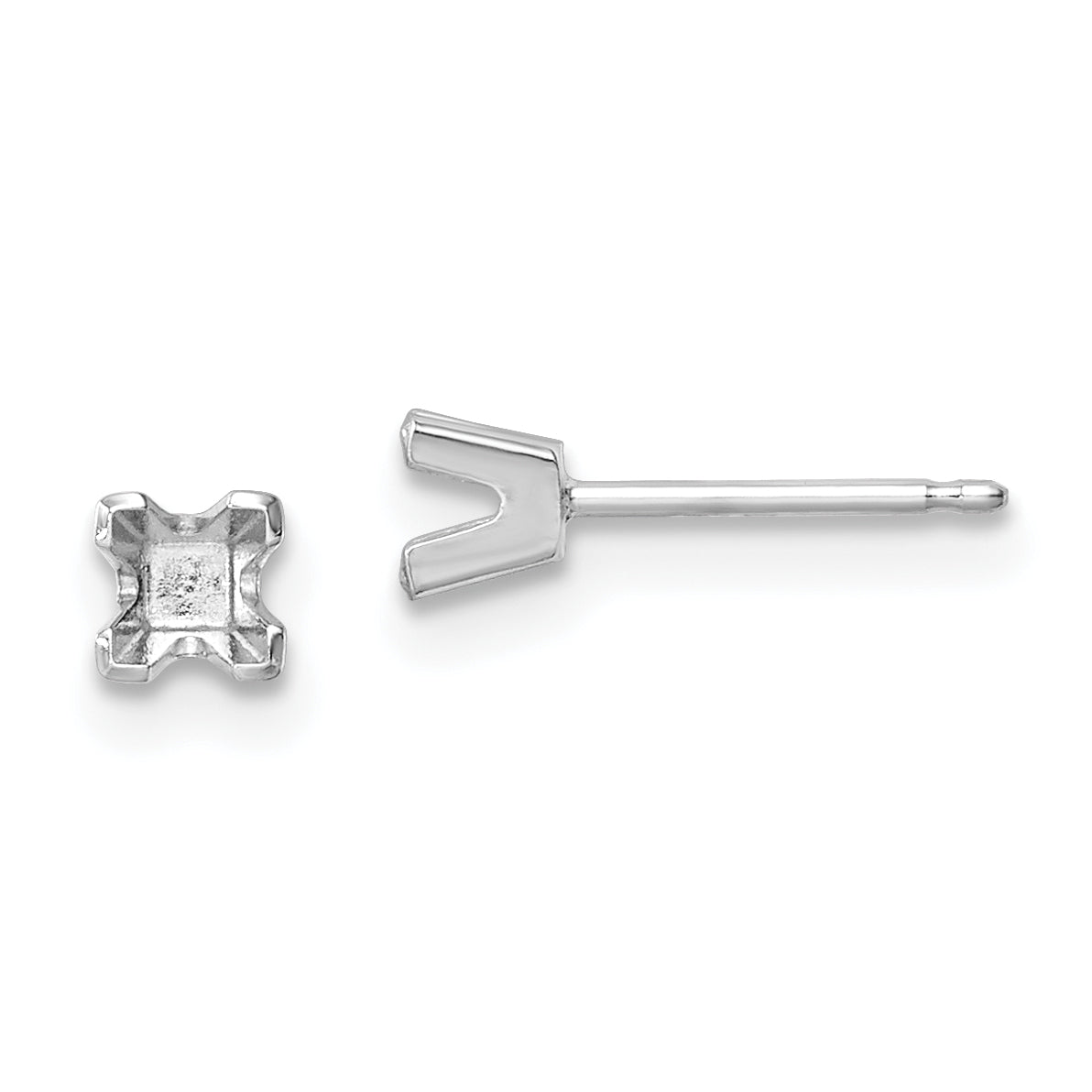 14k White Gold 3mm Princess Cut Stud Earring Mounting (No Stone Included)s Main image