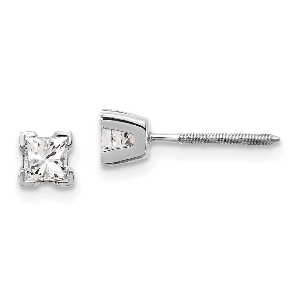 14k White Gold AA Quality Complete Princess Cut Diamond Earrings
